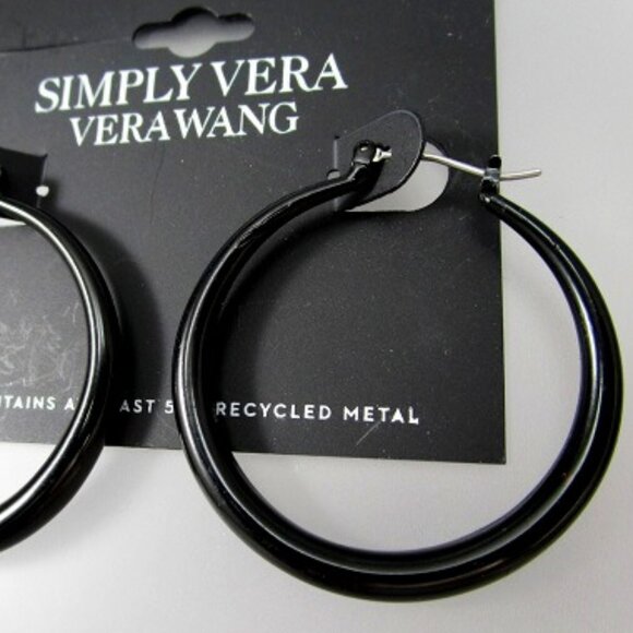 VERA WANG Gothic Shiny Jet Black Graduated 1.5" Hoop Earrings**NEW! - Picture 3 of 4